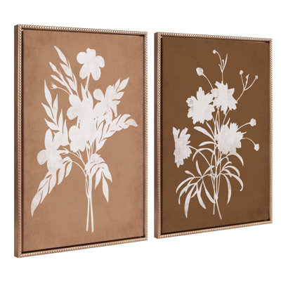 Spring Floral Silhouette 2 Clay White and Spring Floral Silhouette 11 Bark White by Heather Dutton Framed Canvas Wall Art Set