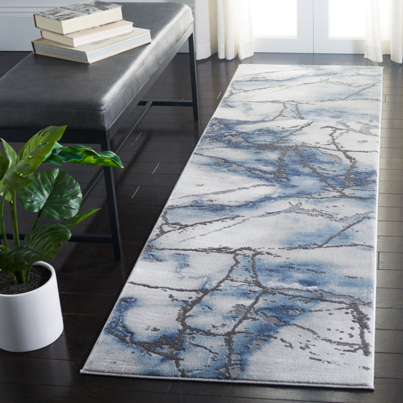 John-Paul Craft Performance Abstract Rug, Runner 2'3" x 18', Gray/Blue