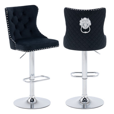 Swivel Upholstered Velvet Adjustable Height Bar Stool
