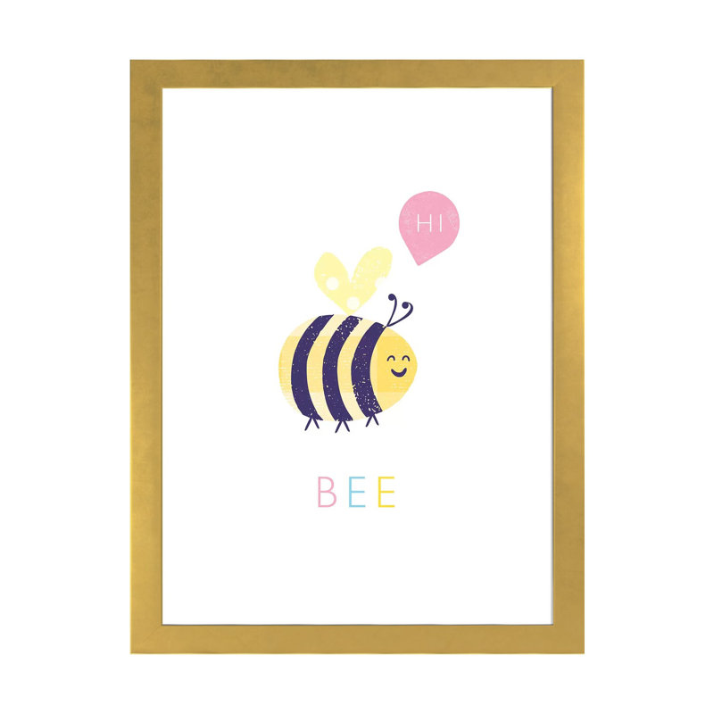 Abeille - imprimé, Papier encadré doré, Blanc, H 32 po x l 24 po x P 1 po