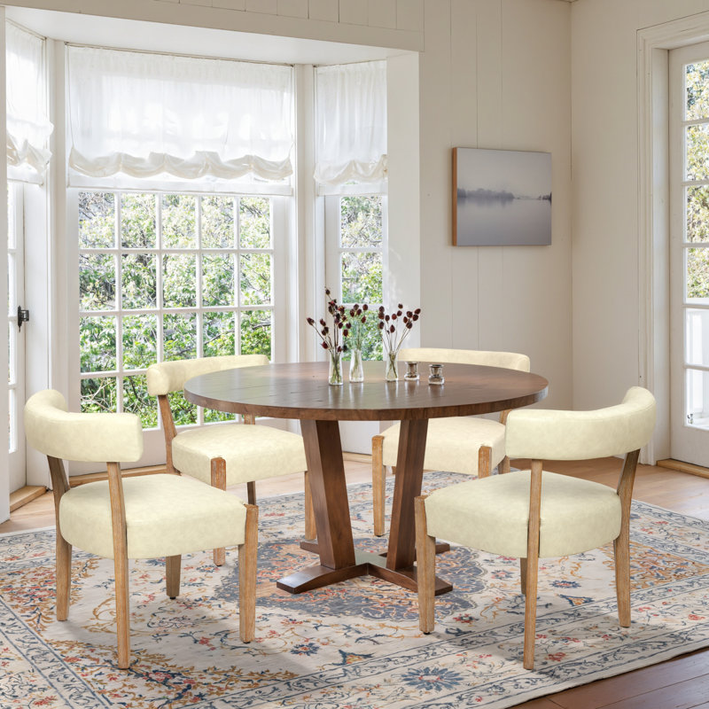 Chaises de salle à manger rembourrées Cindina, Similicuir beige / bois