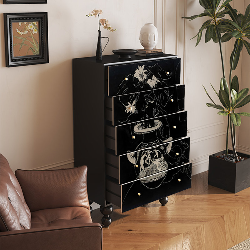 Solid Pine Wood Cabinet with Five Spacious Drawers