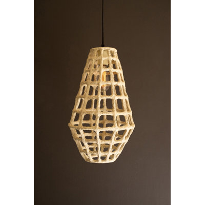  White Paper Mache Grid Pendant Light – Tall 17.75"Tall