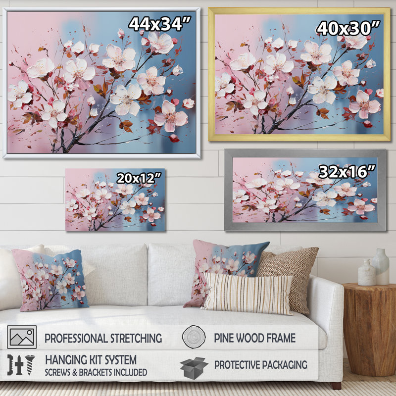 Fleur de pommier II sur toile, Cadre flottant doré, H 30 po x l 40 po x P 0,5 po