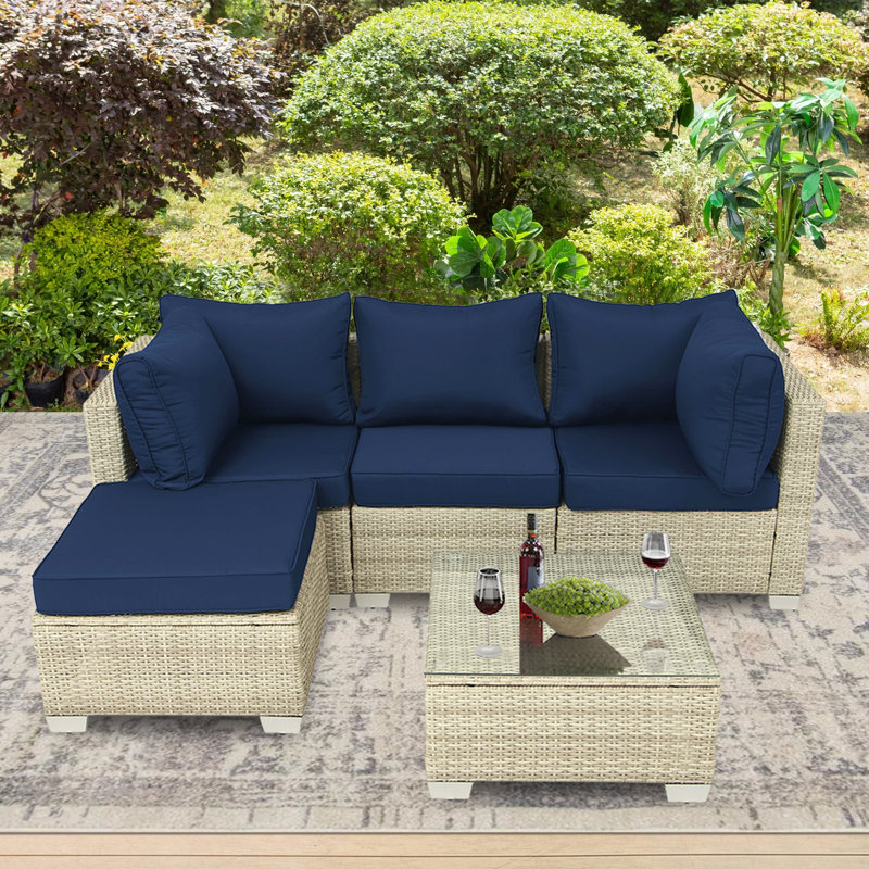 Canapé de patio extérieur en osier 29 po Aceituno, Bleu, Beige