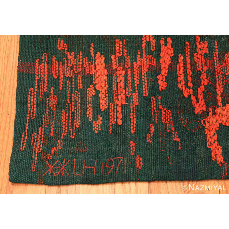 Scandinavian One-of-a-Kind Rectangle 9' X 13'7" 1970s Area Rug in Green/Orange