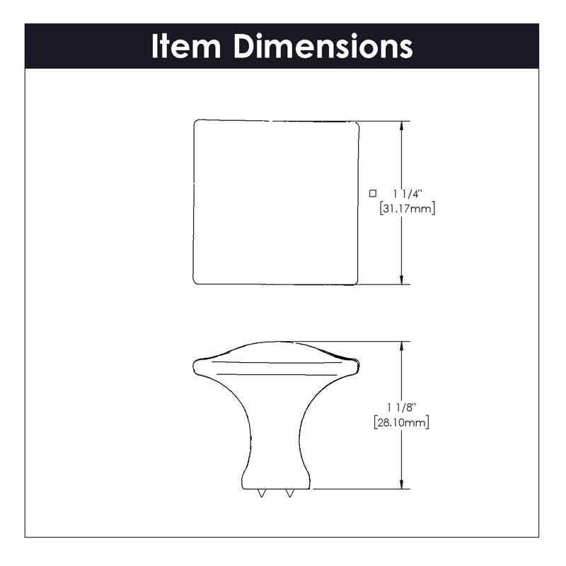 Paquet multiple de boutons carrés de 1 1/4 po Craftsman, Bronze frotté à l'huile