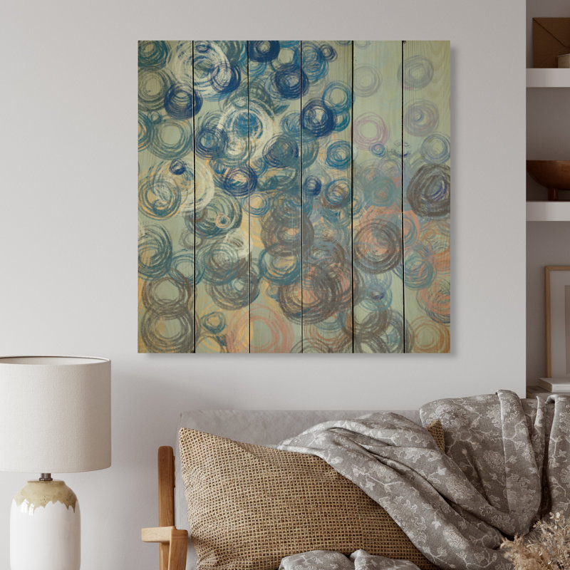 Art de cercle vert et bleu - peinture sur bois sans cadre, H 36 po x l 36 po x P 1 po