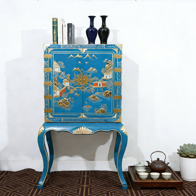 New Chinese Style Sky Blue Entryway Cabinet