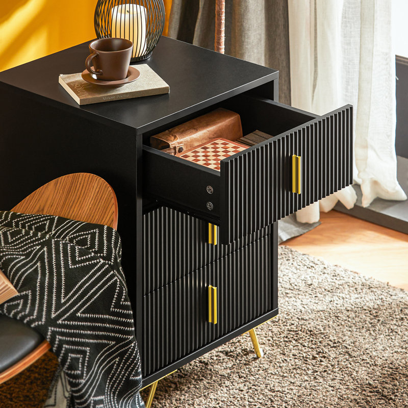 Saturmino 40cm W Manufactured Wood Bedside Table, Black