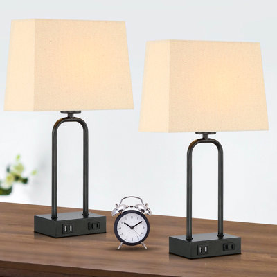 Jaira 18" Black Metal USB Table Lamp Set with Touch Control and Bulbs