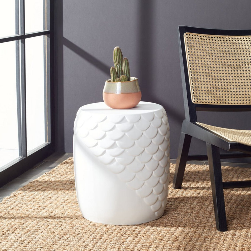 Tabouret décoratif en béton Mamie, Blanc