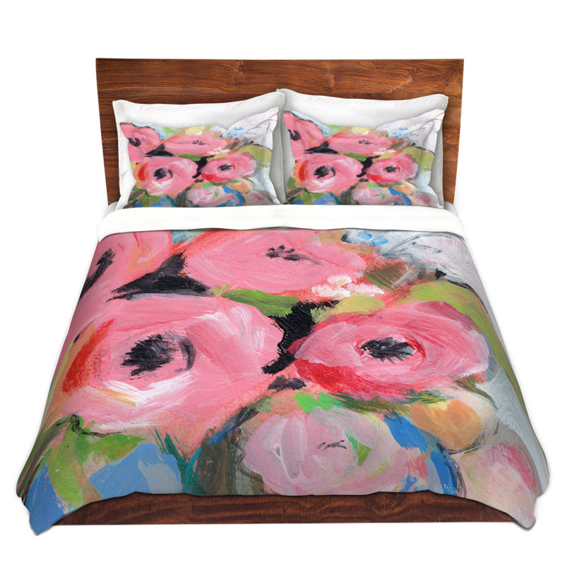 Ensemble de housse de couette en microfibre DiaNoche par Sheila Golden - Bouquet en rose