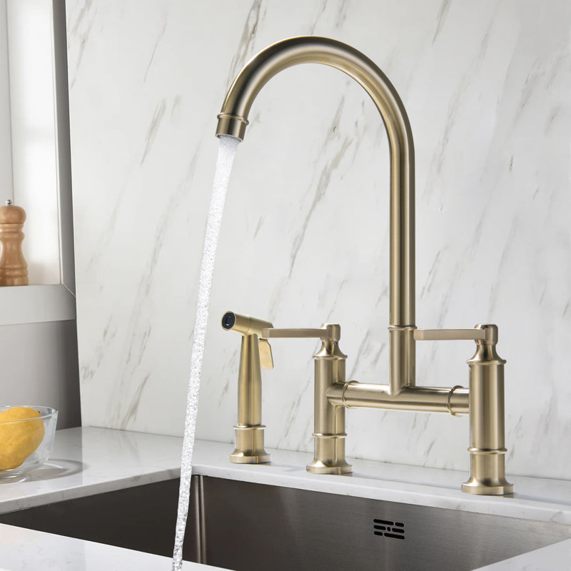 AWZTOO Kitchen Faucet with Side Spray, Brushed Gold