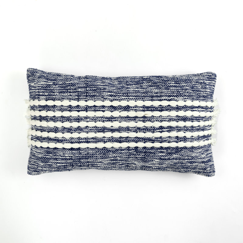  Housse de coussin rectangulaire 100% coton et insert, Marine/ Blanc cassé