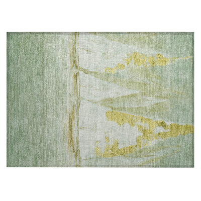 Machine Washable Indoor/Outdoor Xhevrie Green Rug