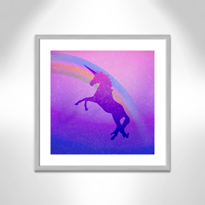 « licorne 2 », art encadré, H 23,5 po x l 23,5 po x P 1,19 po, Encadré de boîte argent