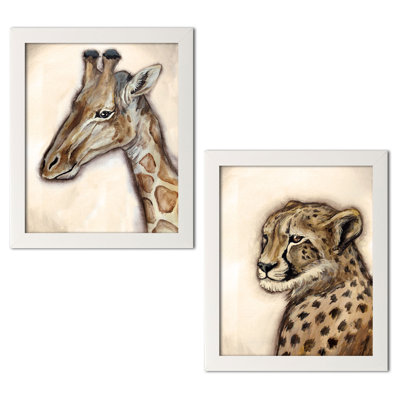Ensemble de 2 reproductions d’art à peintre guépard et giraffes