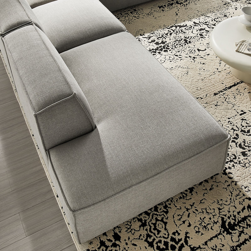 Bange 4-Piece Performance Fabric Upholstered Modular L-Shaped Armless Sectional Sofa In Pewter, Pewter Fabric