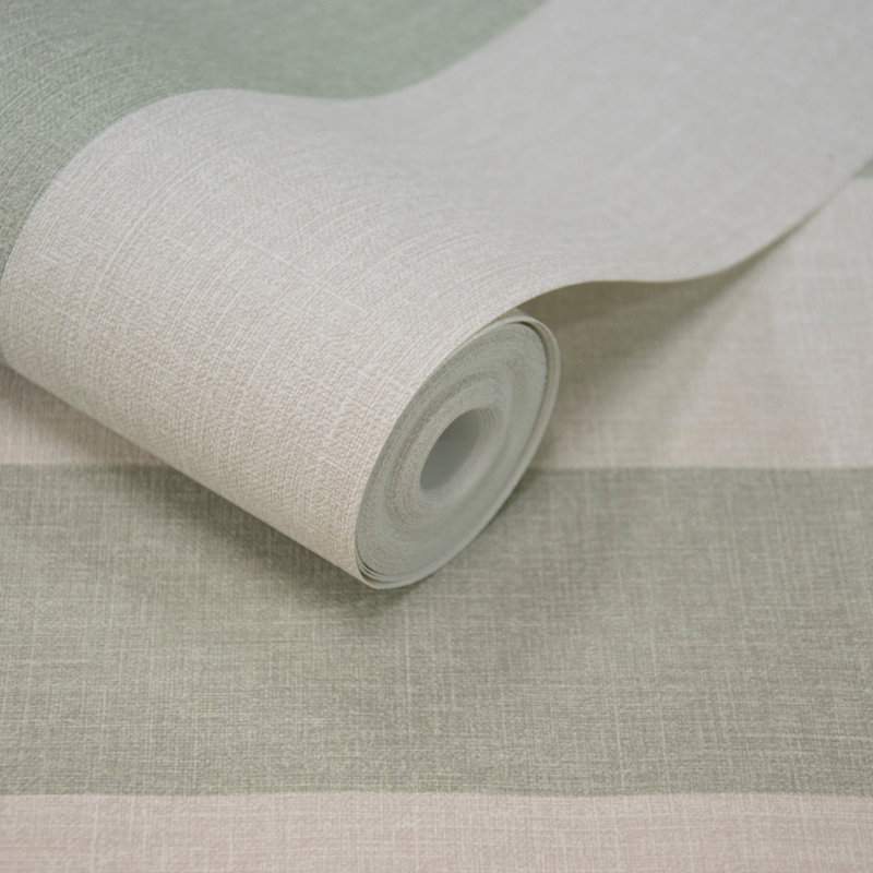 Atmosphere Collection Striped Virus Protection Coated Wallpaper Roll, Green