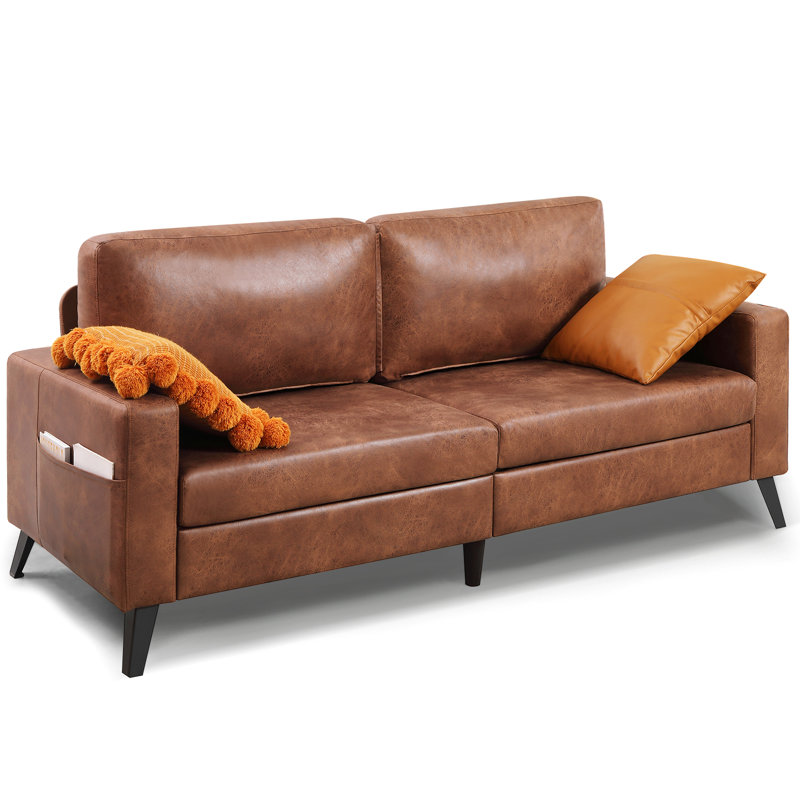 Chione 3 Seater Loveseat, Brown Faux Leather