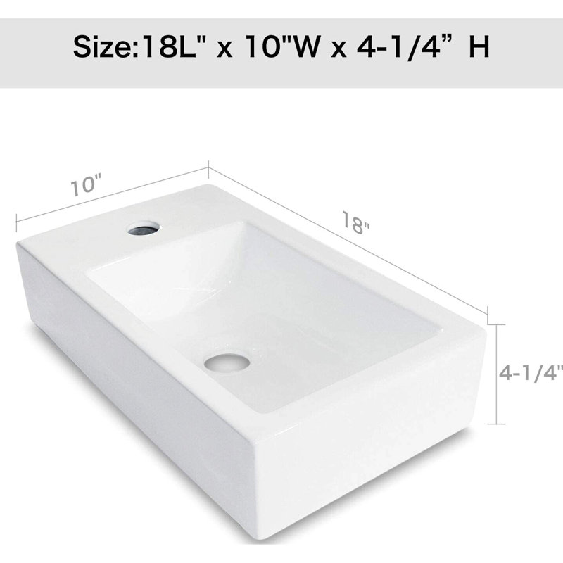 Lavabo de salle de bain en céramique 18 x 10 pouces - fixation murale, blanc, finition lisse, option attrayante, teinture blanche, instructions d'installation incluses