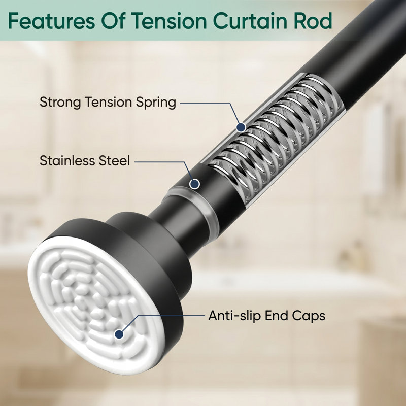 Ensemble de 2 tiges de tension à ressort réglables noir mat, 32 à 66 pouces, acier inoxydable de 7/8 po de diamètre, sans perçage pour la fenêtre, la salle de bain, le placard, le paravent