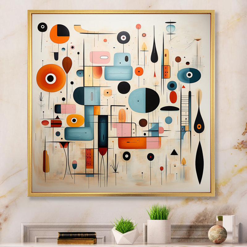 Impression sur toile encadrée rose rose Mid Century Whimsical Wonders III - Abstract Midcentury, Encadrement doré