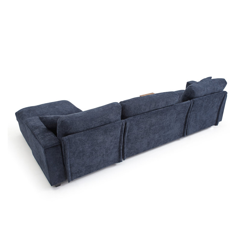 Canapé modulaire modulaire avec repose-pieds avec rangement, Lin bleu foncé