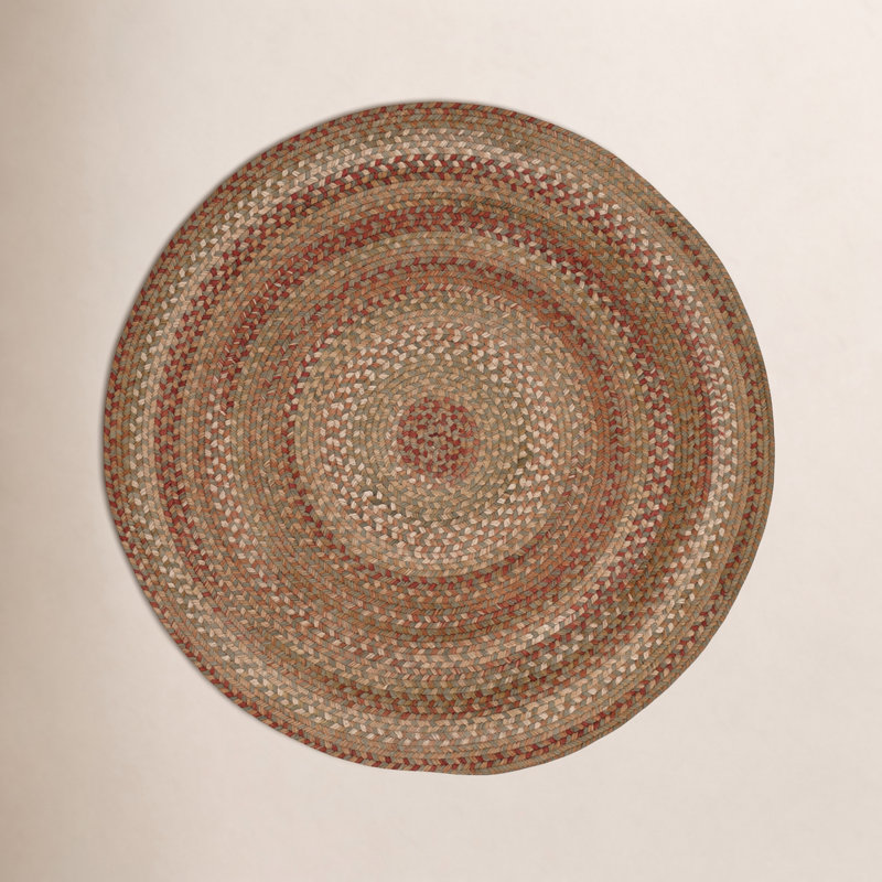 Michal Gladys Braided Striped Red/Brown/Green Area Rug, Round 5'6"