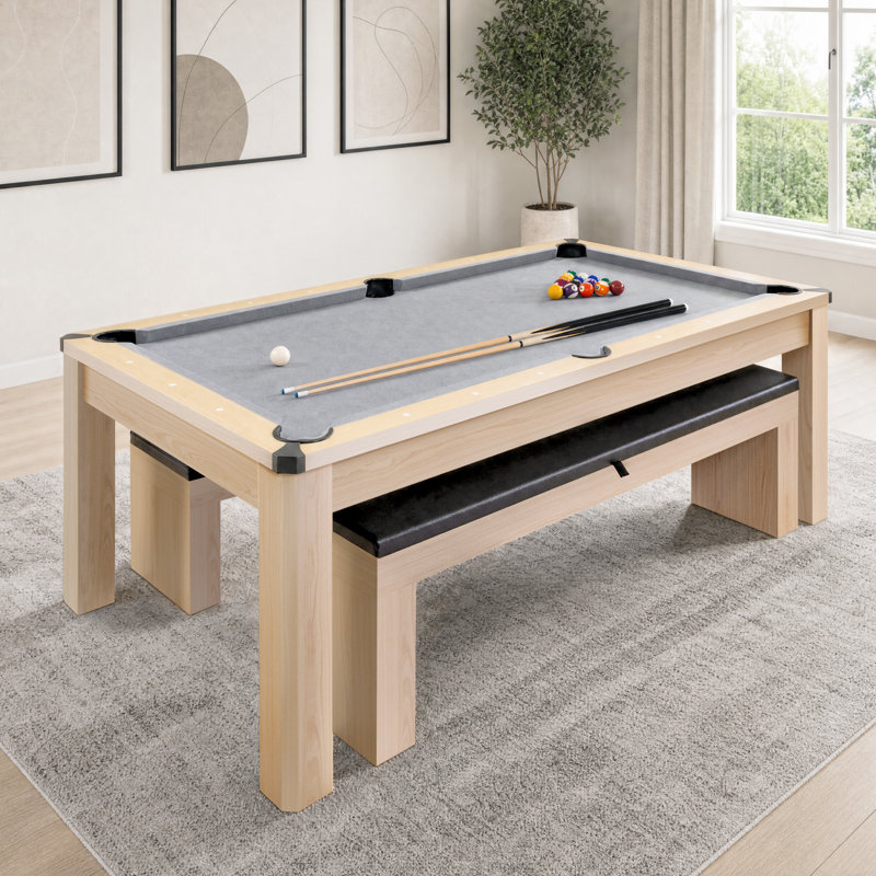 Table de billard avec 2 bancs et table de billard 3 en 1 Gosports, Bouleau clair