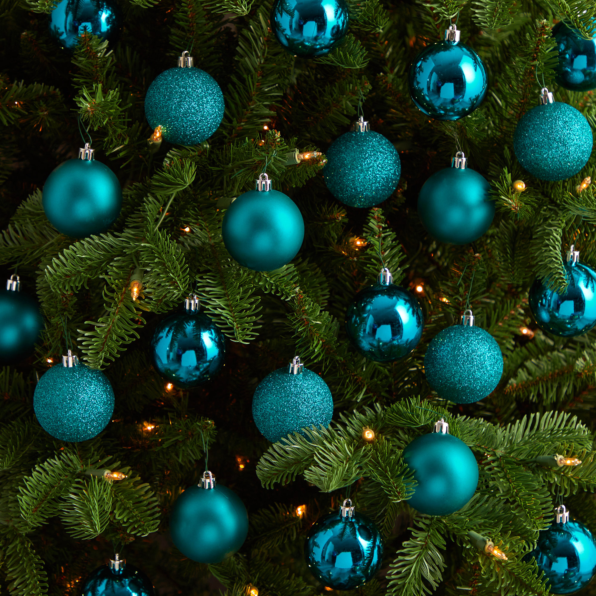 Holiday Christmas 30 Count 2.5in. Shatterproof Ornament Set, Teal