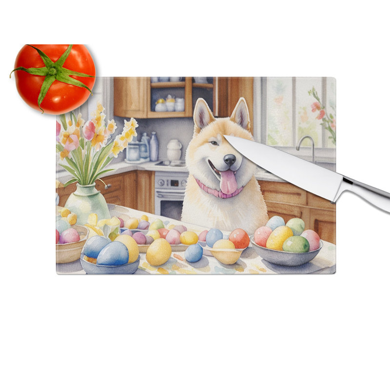 Decorating Easter Akita Glass Cutting Board