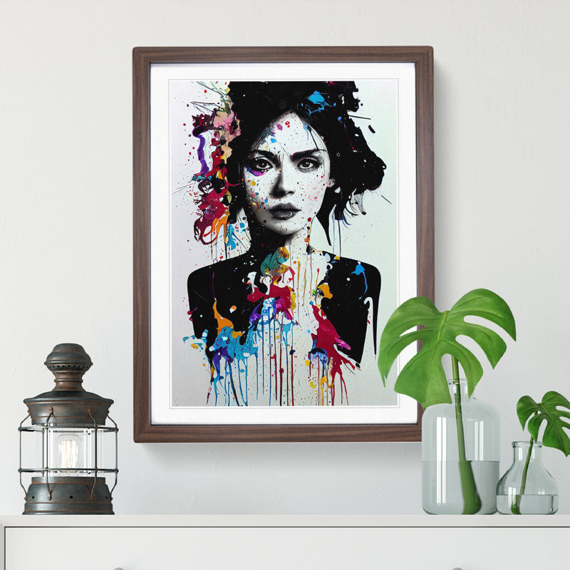 Paint Splashed Woman No.5 - Framed Print, 46cm H x 34cm W x 2cm D, Walnut