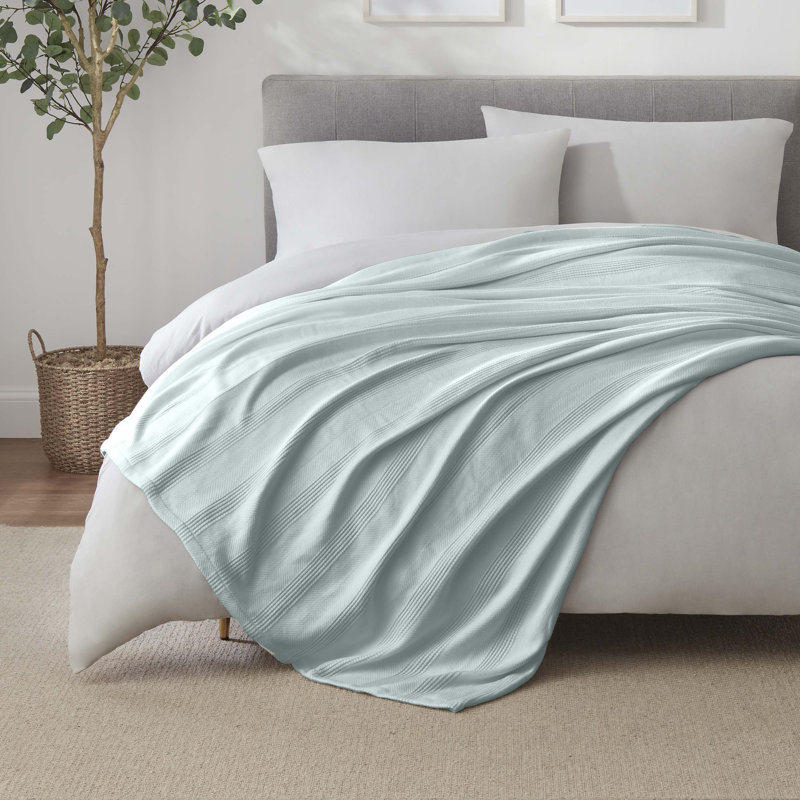 Light Blue King Size Cotton Knitted Throw Blanket
