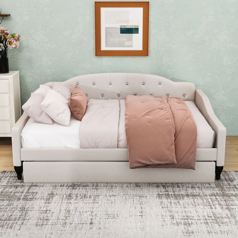 Full Size Linen Upholstered Daybed with Twin Trundle