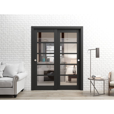 Quadro Clear Glass Paneled Wood Sliding Closet Doors