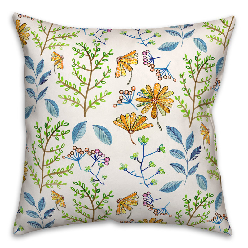 Coussin décoratif floral intérieur / extérieur en polyester, 18"H x 18"W, Bleu; vert