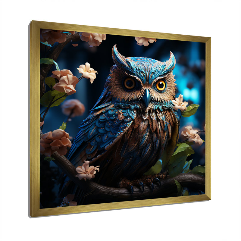 Blue Owls Moonlight Realm III sur toile, Cadre doré simple, H 16 po x l 16 po x P 1 po