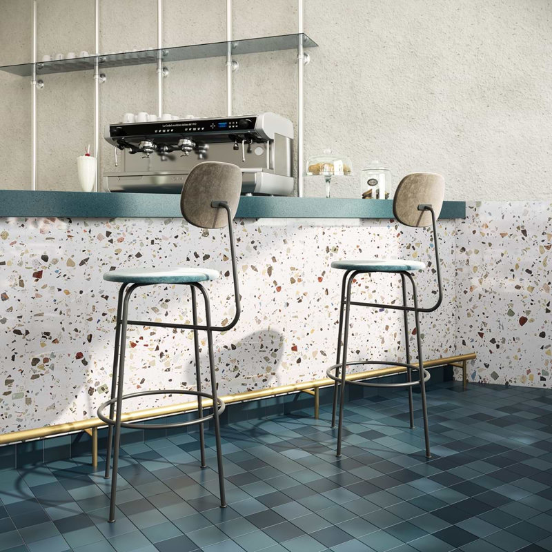 Bejeweled 24x48 Terrazzo Look Polished Porcelain Tile, White Multicolor