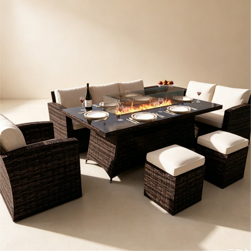 Camdan Wicker 8 - Person Patio Conversation Set with Cushions