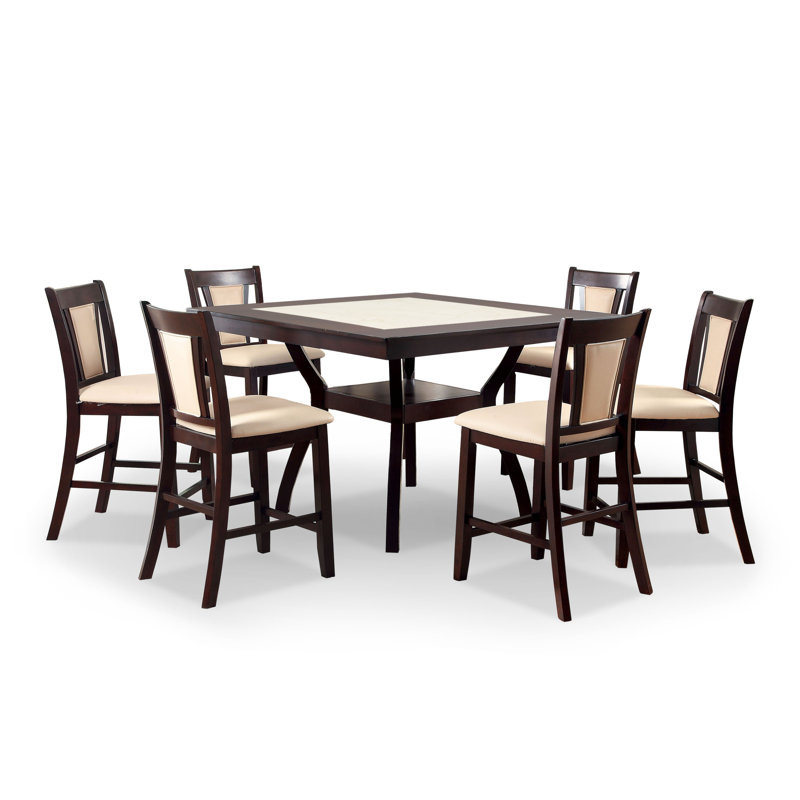 Gabaldon 7-Piece Counter Height Dining Table Set, 7 Pieces: Table, 6 Chairs, Ivory