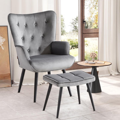 Tufted Wingback Chair and Ottoman