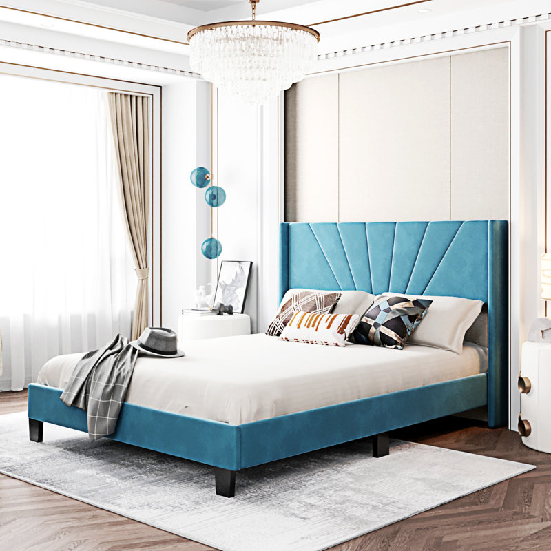 Knorring Upholstered Platform Bed, Blue