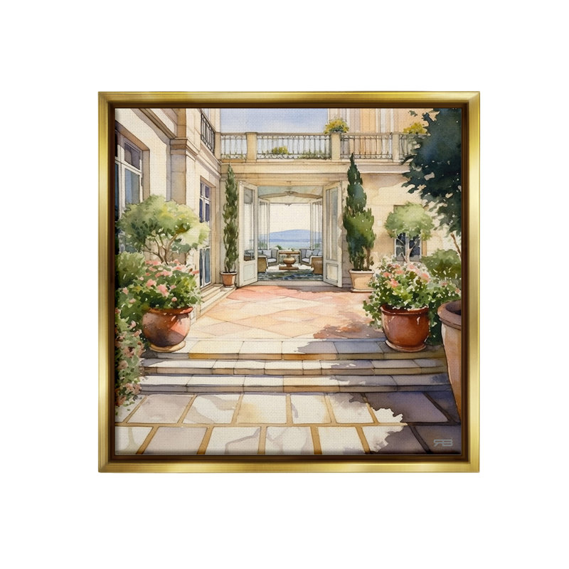 "European Villa Architecture" par RB sur toile, H 25 po x l 25 po, Cadre flottant métallique doré