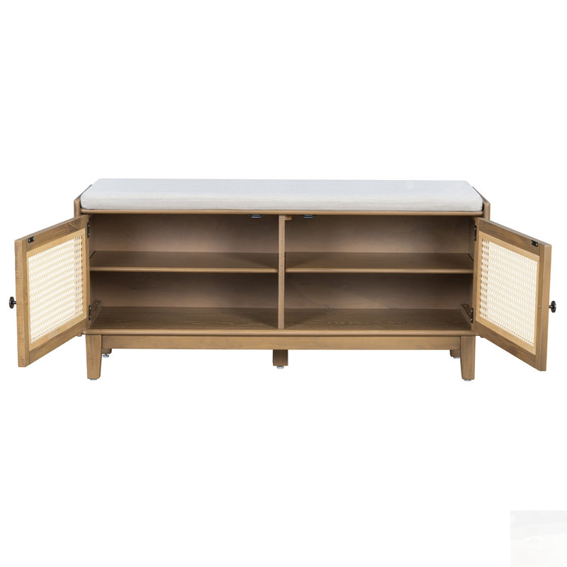 Banc de rangement en rotin avec rangement Boho, Brown+Beige