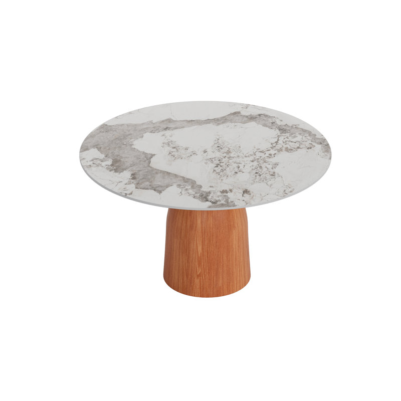 Embed Lazy Susan Round Glossy Stone Jaleisha Solid Wood Pedestal Base, Brun, Blanc / Gris