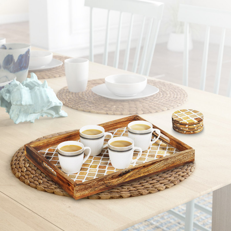 Ahsan Solid Wood Tray, White/Wood