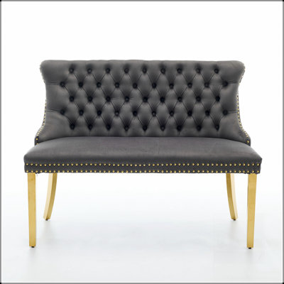 Banc en velours pour causeuse double, sièges de cuisine et de salle à manger, banc capitonné à 2 places avec boutons faits à la main, dossier à oreilles, pieds en acier plaqué, ensemble moderne Mid-Century, paquet simple