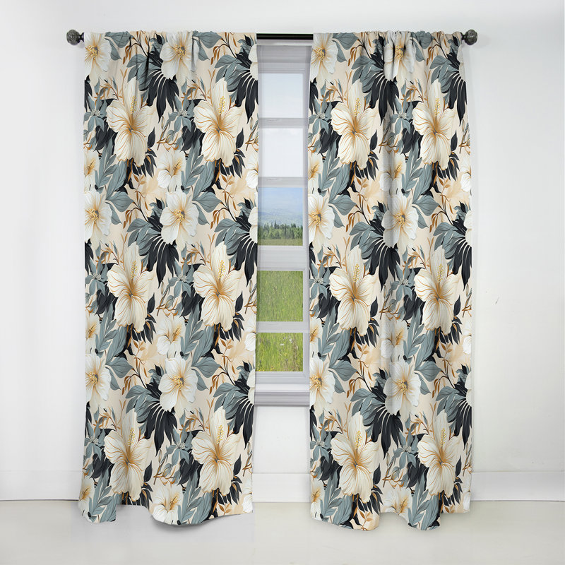 Motif tropical tropique monochrome IV - Rideau floral - Rideau floral occultant en velours - 1 panneau, L 52 po x L 108 po